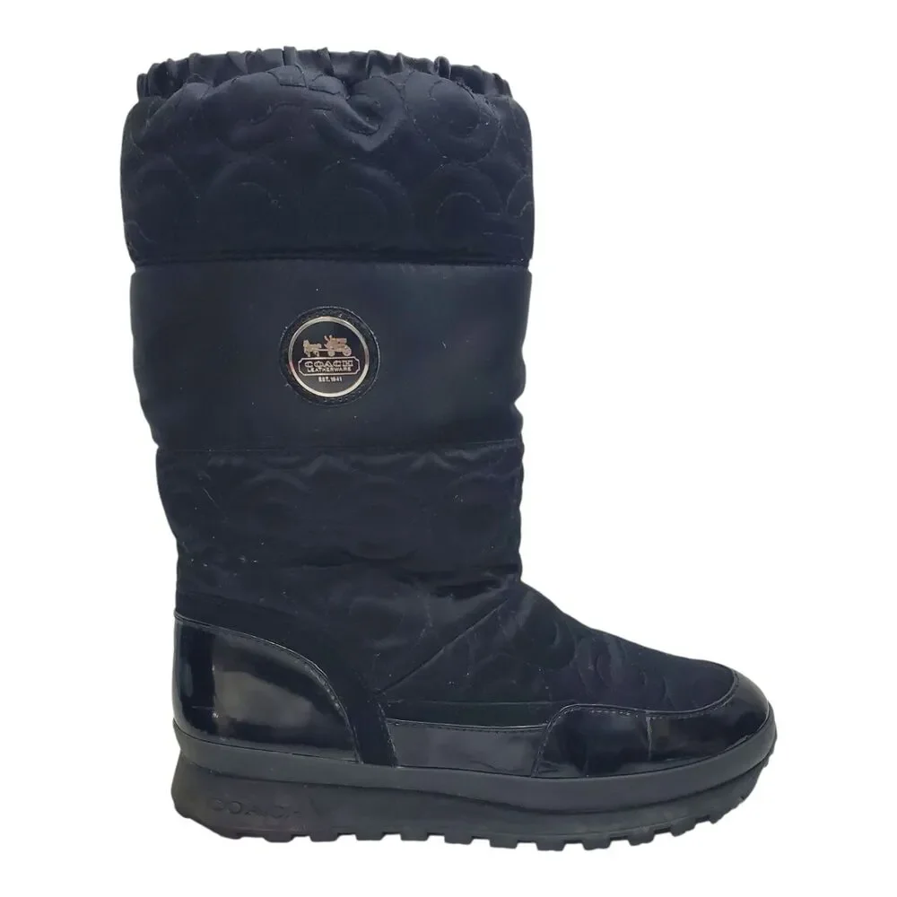 COACH Boots DREXEL Womens Size 7.5 Brown Monogram Stitch Quilted Zip Up A7274